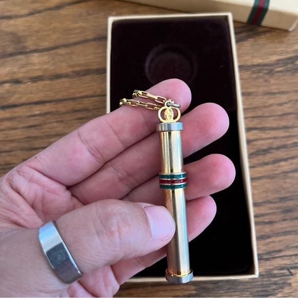 Vintage Gucci Gold Perfume Bottle Pendant Necklace Sherry Line With Box! - Picture 3 of 10